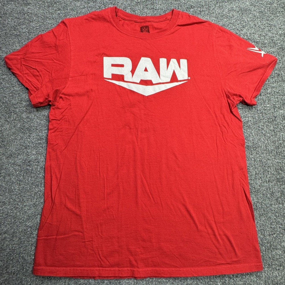 WWE Authentic RAW T Shirt Mens L Red Wrestling Graphic Short Sleeve Logo Tee